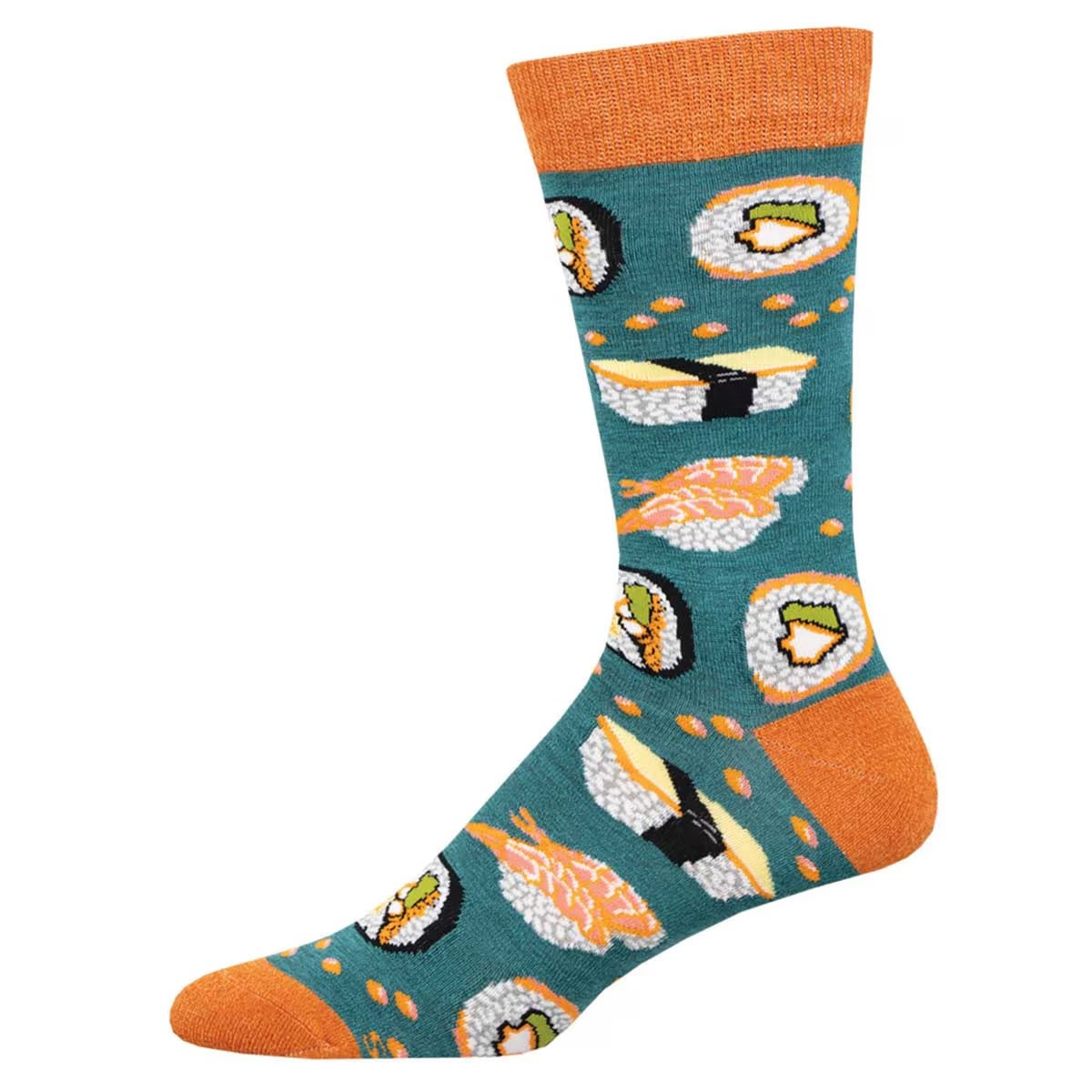"Sushi Come, Sushi Go (Teal) Bamboo Crew Socks L/XL"