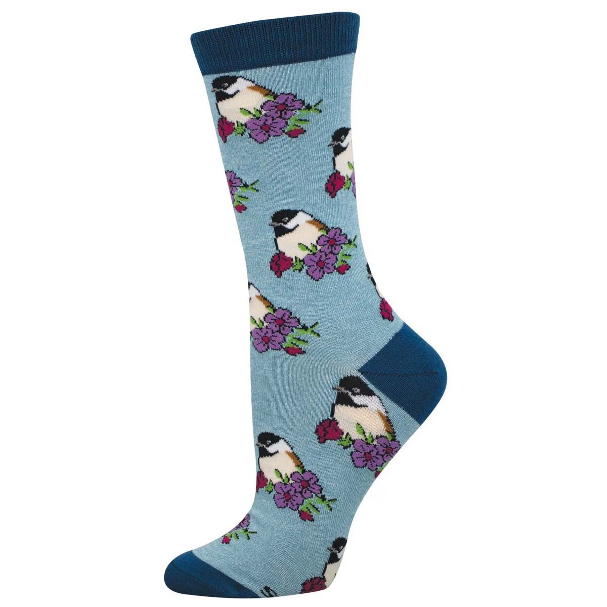 Perching Chickadee (Blue) Bamboo Crew Socks S/M