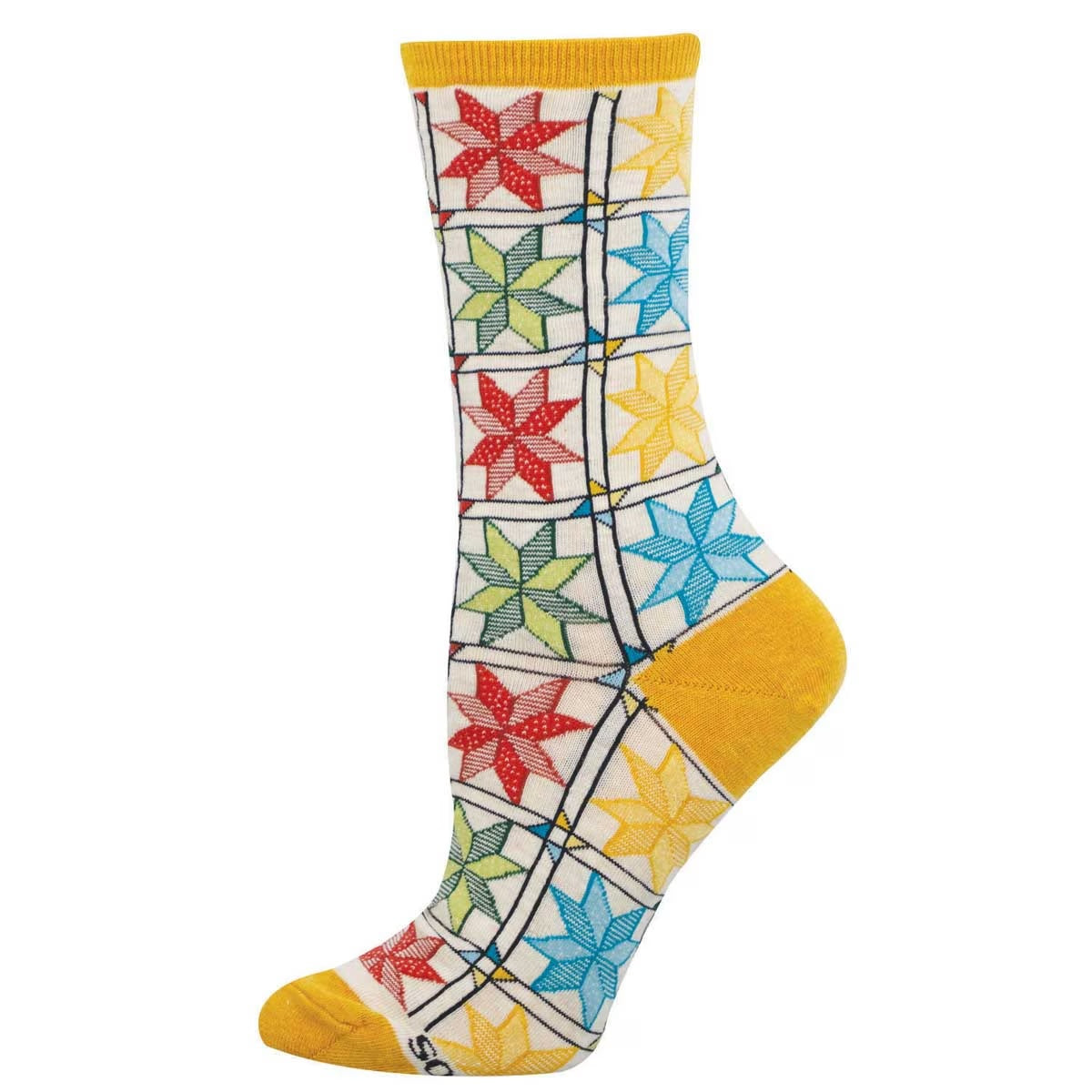 Quilting Pattern (Ivory) Crew Socks S/M